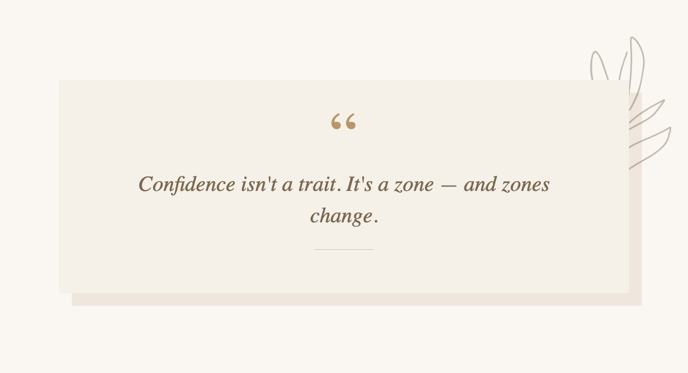 Pull quote about camera confidence being a zone, not a personality trait