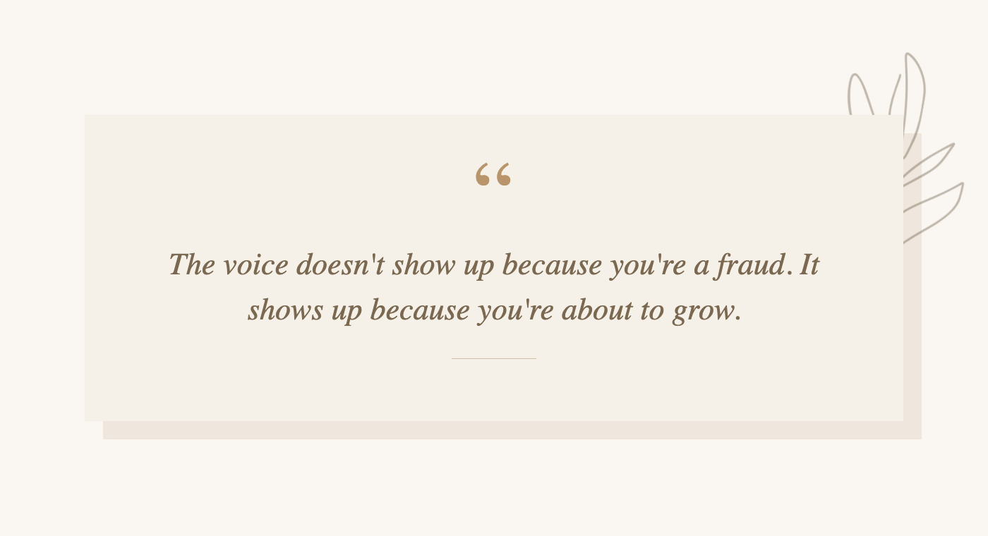 Pull quote about imposter syndrome spiking before growth