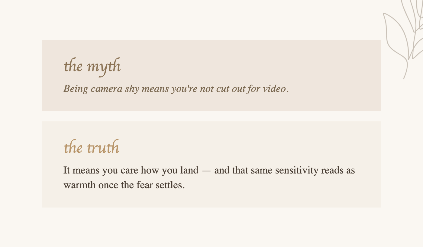 Myth versus truth card about being camera shy