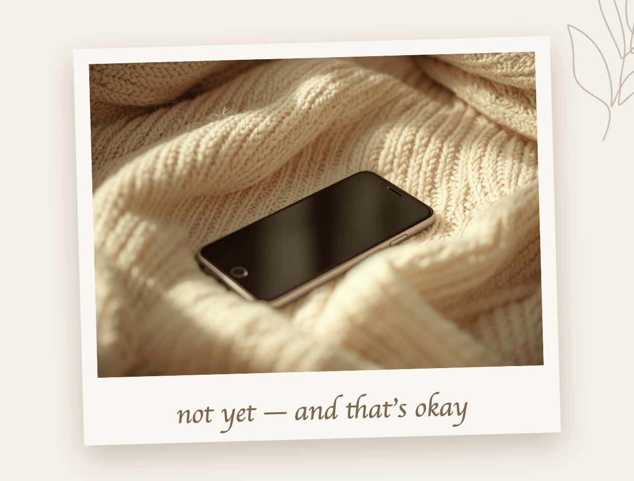 A phone resting screen-down on a knit blanket — you don't have to watch it right away