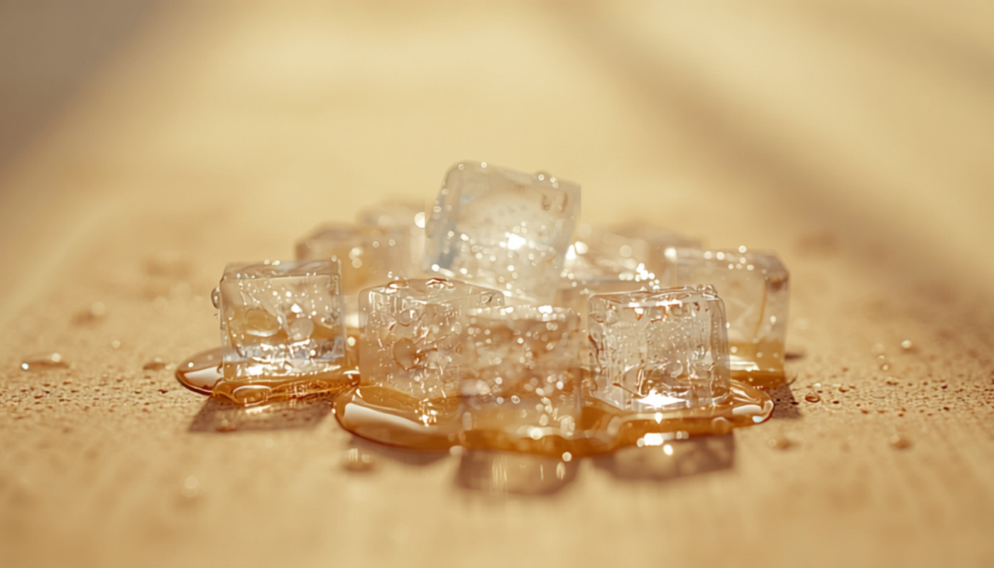 Ice melting into water in warm light — the freeze always thaws